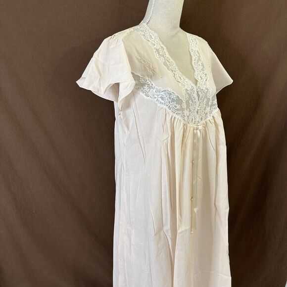 Vtg 80's Lindsey Blake Cotton Blend Pink Puffy Sleeve Lace Victorian Nightgown L - Picture 4 of 8